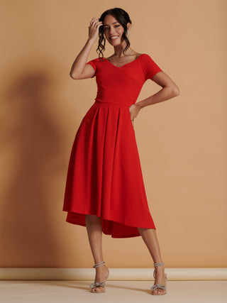 Lenora Fit & Flare Midi Dress, Red