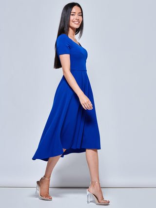 Lenora Fit & Flare Midi Dress, Royal Blue