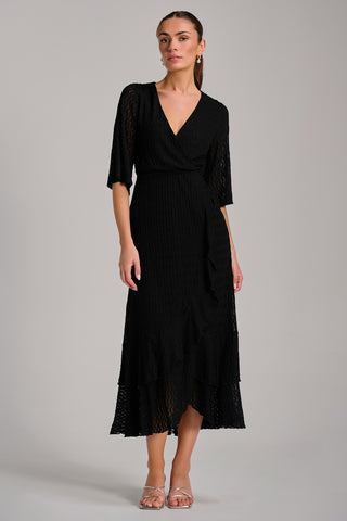 Textured Ruffle Hem Knitted Maxi Dress, Black