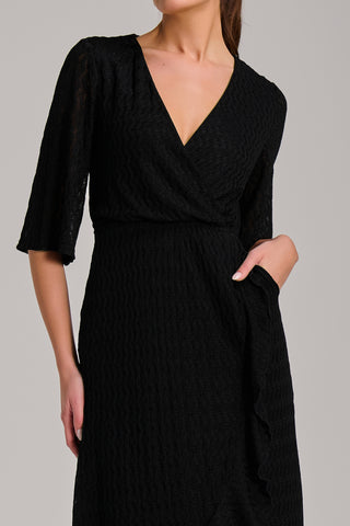 Textured Ruffle Hem Knitted Maxi Dress, Black