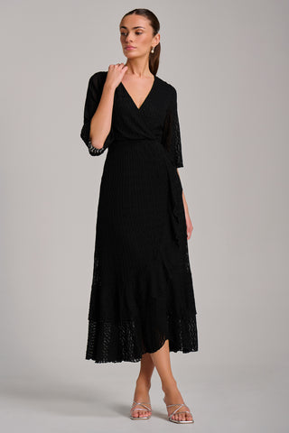 Textured Ruffle Hem Knitted Maxi Dress, Black