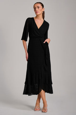 Textured Ruffle Hem Knitted Maxi Dress, Black