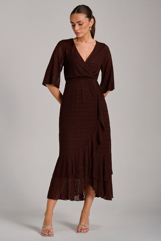 Textured Ruffle Hem Knitted Maxi Dress, Brown