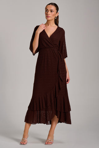Textured Ruffle Hem Knitted Maxi Dress, Brown