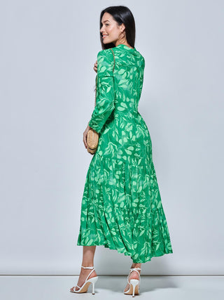 Long Sleeve Holiday Maxi Shirt Dress, Green Abstract Jolie Moi Retail Long Sleeve Holiday Maxi Shirt Dress, Green Abstract Jolie Moi Retail