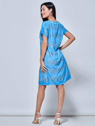Loose Fit Tunic Holiday Midi Dress, Blue Abstract Jolie Moi Retail Loose Fit Tunic Holiday Midi Dress, Blue Abstract Jolie Moi Retail