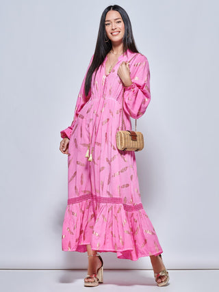 Long Sleeved Lace Trim Holiday Maxi Dress, Pink Multi Jolie Moi Retail Long Sleeved Lace Trim Holiday Maxi Dress, Pink Multi Jolie Moi Retail