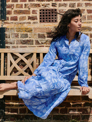 Long Sleeve Holiday Maxi Shirt Dress, Blue Abstract Jolie Moi Retail Long Sleeve Holiday Maxi Shirt Dress, Blue Abstract Jolie Moi Retail