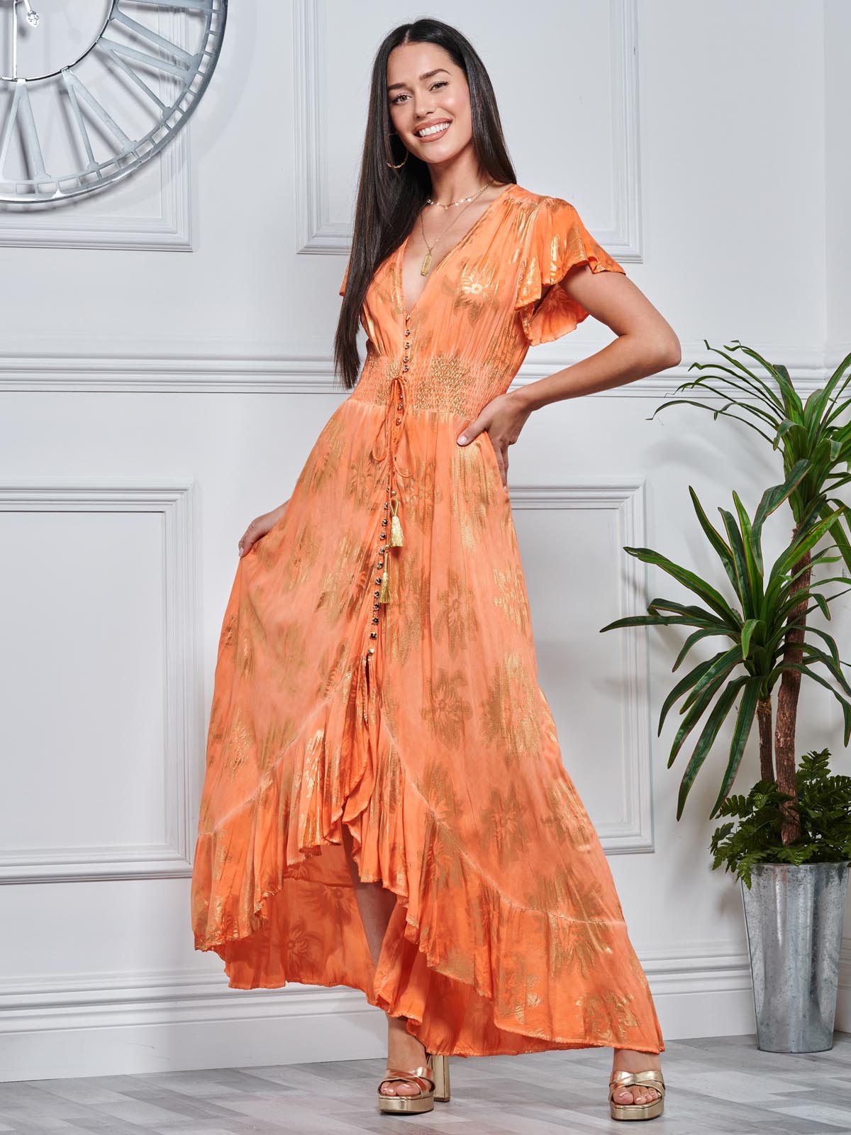 Floor length hotsell button down dress