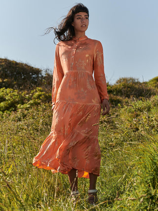 Loose Fit Tiered Holiday Maxi Shirt Dress, Orange Multi Jolie Moi Retail Loose Fit Tiered Holiday Maxi Shirt Dress, Orange Multi Jolie Moi Retail