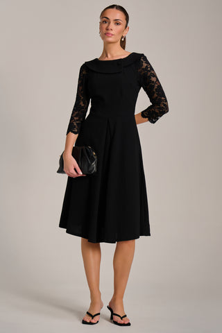 Roll Neck Lace Sleeve Fit & Flare Midi Dress, Black Jolie Moi Retail Roll Neck Lace Sleeve Fit & Flare Midi Dress, Black Jolie Moi Retail