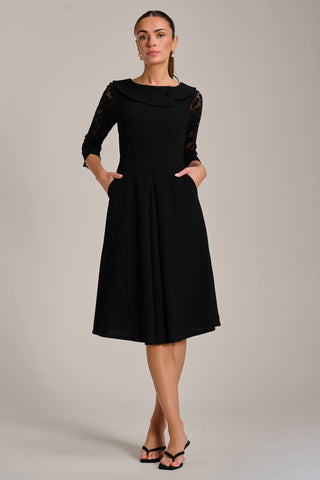 Roll Neck Lace Sleeve Fit & Flare Midi Dress, Black Jolie Moi Retail Roll Neck Lace Sleeve Fit & Flare Midi Dress, Black Jolie Moi Retail