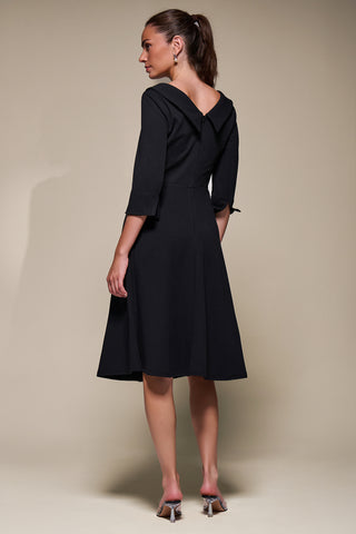 Buttoned Fold Collar Midi Dress, Black