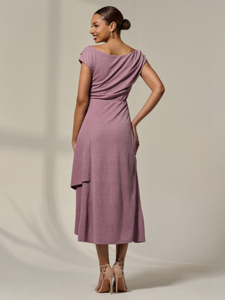 Asymmetric Cowl Neck Midi Dress, Mauve Purple