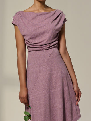 Asymmetric Cowl Neck Midi Dress, Mauve Purple