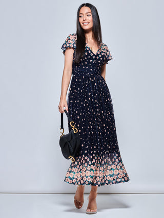 Mably Mirror Print Maxi Mesh Dress, Navy Floral