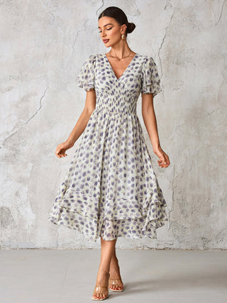 Frill Hem Chiffon Midi Dress, Purple Animal