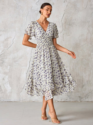 Frill Hem Chiffon Midi Dress, Purple Animal