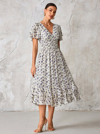 Frill Hem Chiffon Midi Dress, Purple Animal