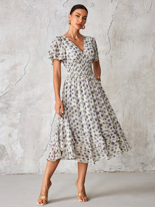 Frill Hem Chiffon Midi Dress, Purple Animal