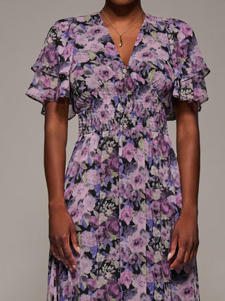 Chiffon Layered Sleeve Ruffle Hem Midaxi, Black Floral