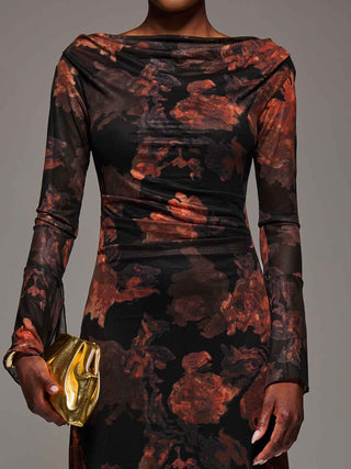 Long Sleeve Slash Neck Maxi Dress, Amber Haze