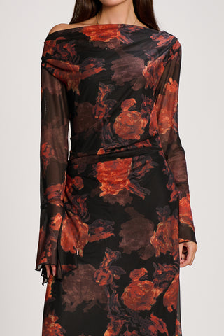 Long Sleeve Slash Neck Maxi Dress, Amber Haze