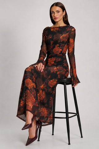 Long Sleeve Slash Neck Maxi Dress, Amber Haze
