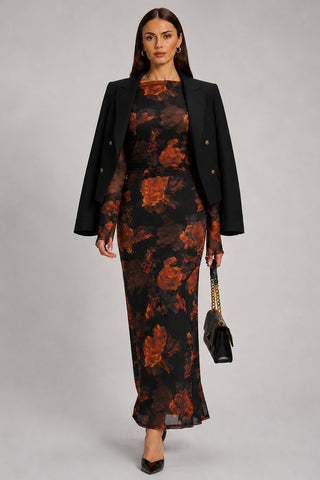 Long Sleeve Slash Neck Maxi Dress, Amber Haze