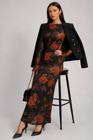 Long Sleeve Slash Neck Maxi Dress, Amber Haze