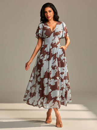 Layered Angel Sleeved Chiffon Maxi Dress, Brown Floral Jolie Moi Retail Layered Angel Sleeved Chiffon Maxi Dress, Brown Floral Jolie Moi Retail
