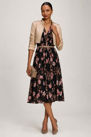 Chiffon Tie Back Detail Midi Dress, Black Floral