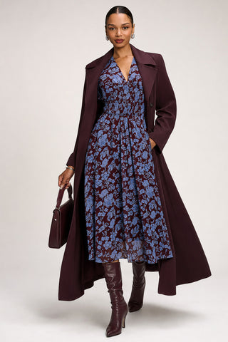 Chiffon Tie Back Detail Midi Dress, Blue Floral