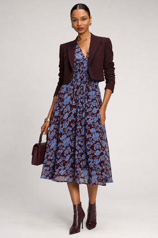 Chiffon Tie Back Detail Midi Dress, Blue Floral