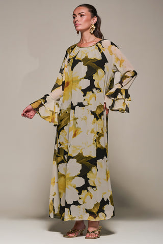 Chiffon Long Sleeve Shift Maxi Dress, Black Floral Jolie Moi Retail Chiffon Long Sleeve Shift Maxi Dress, Black Floral Jolie Moi Retail