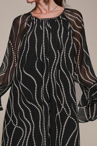 Chiffon Long Sleeve Shift Maxi Dress, Black Spot