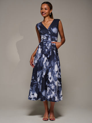 V-Neck Fit & Flare Scuba Midaxi Dress, Black Abstract Jolie Moi Retail V-Neck Fit & Flare Scuba Midaxi Dress, Black Abstract Jolie Moi Retail