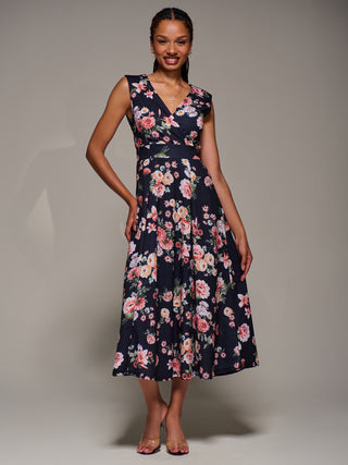 V-Neck Fit & Flare Scuba Midaxi Dress, Black Floral Jolie Moi Retail V-Neck Fit & Flare Scuba Midaxi Dress, Black Floral Jolie Moi Retail