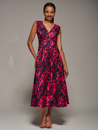 V-Neck Fit & Flare Scuba Midaxi Dress, Red Animal Jolie Moi Retail V-Neck Fit & Flare Scuba Midaxi Dress, Red Animal Jolie Moi Retail