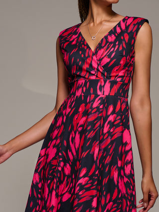 V-Neck Fit & Flare Scuba Midaxi Dress, Red Animal