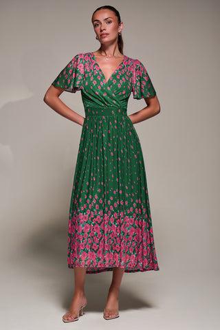 Mirrored Mesh Short Sleeve Midaxi Dress, Green Floral