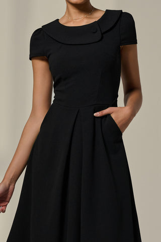 Collared Cap Sleeve Midi Dress, Black
