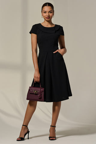 Collared Cap Sleeve Midi Dress, Black