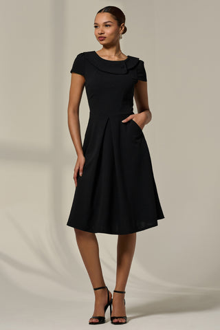 Collared Cap Sleeve Midi Dress, Black