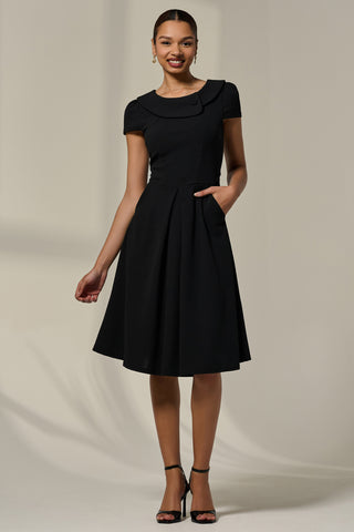 Collared Cap Sleeve Midi Dress, Black