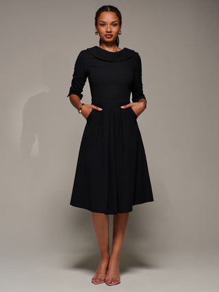 Roll Neck Lace Sleeve Fit & Flare Midi Dress, Black Jolie Moi Retail Roll Neck Lace Sleeve Fit & Flare Midi Dress, Black Jolie Moi Retail