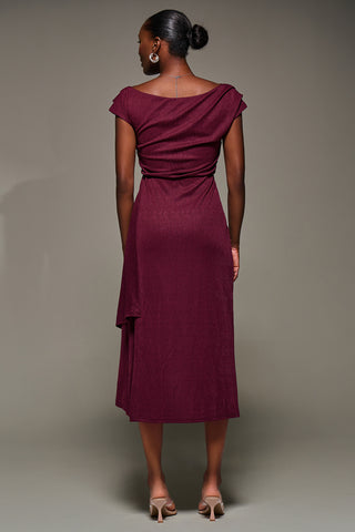 Draped Jersey Cowl Neck Midi Dress, Burgundy
