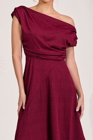 Draped Jersey Cowl Neck Midi Dress, Burgundy