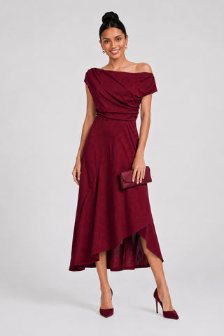 Draped Jersey Cowl Neck Midi Dress, Burgundy