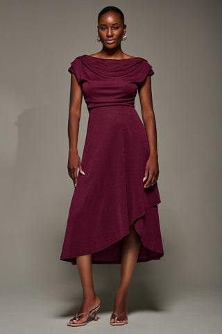 Draped Jersey Cowl Neck Midi Dress, Burgundy